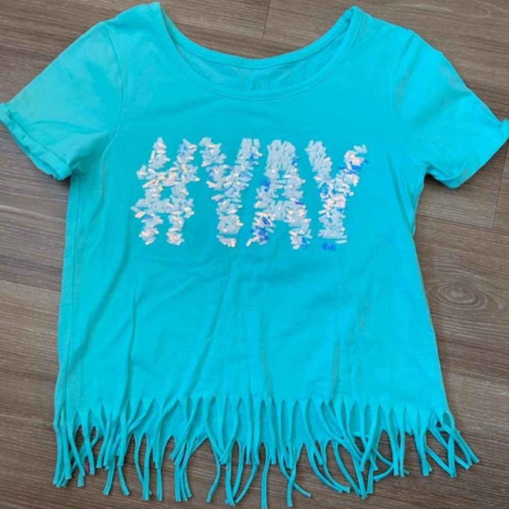 JUSTICE GIRLS #YAY DECORATIVE SHORT SLEEVE SHIRT